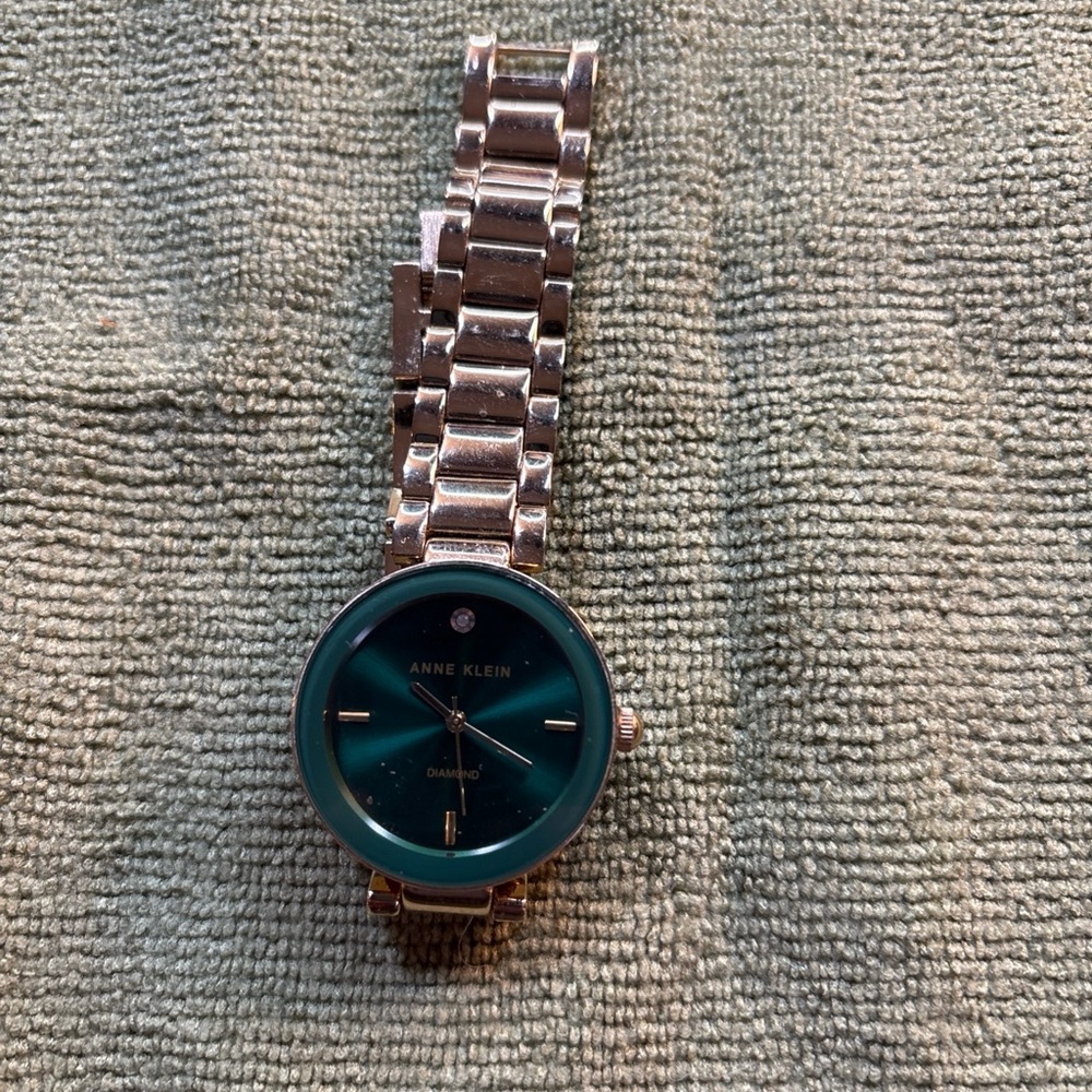 Anne Klein Teal Dial Silver Watch